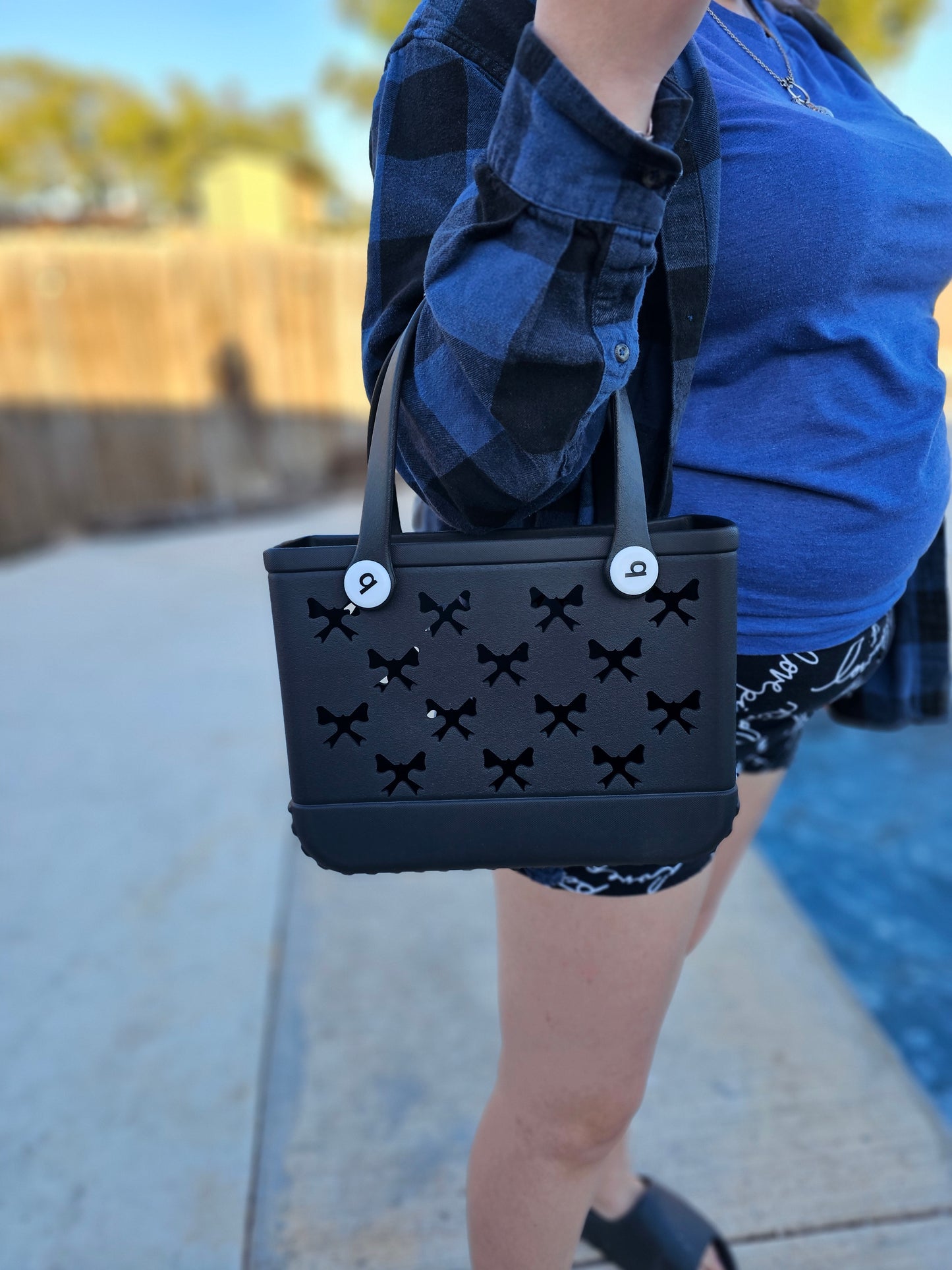 Black small bogg like bow cut bag (11in.x8in.)