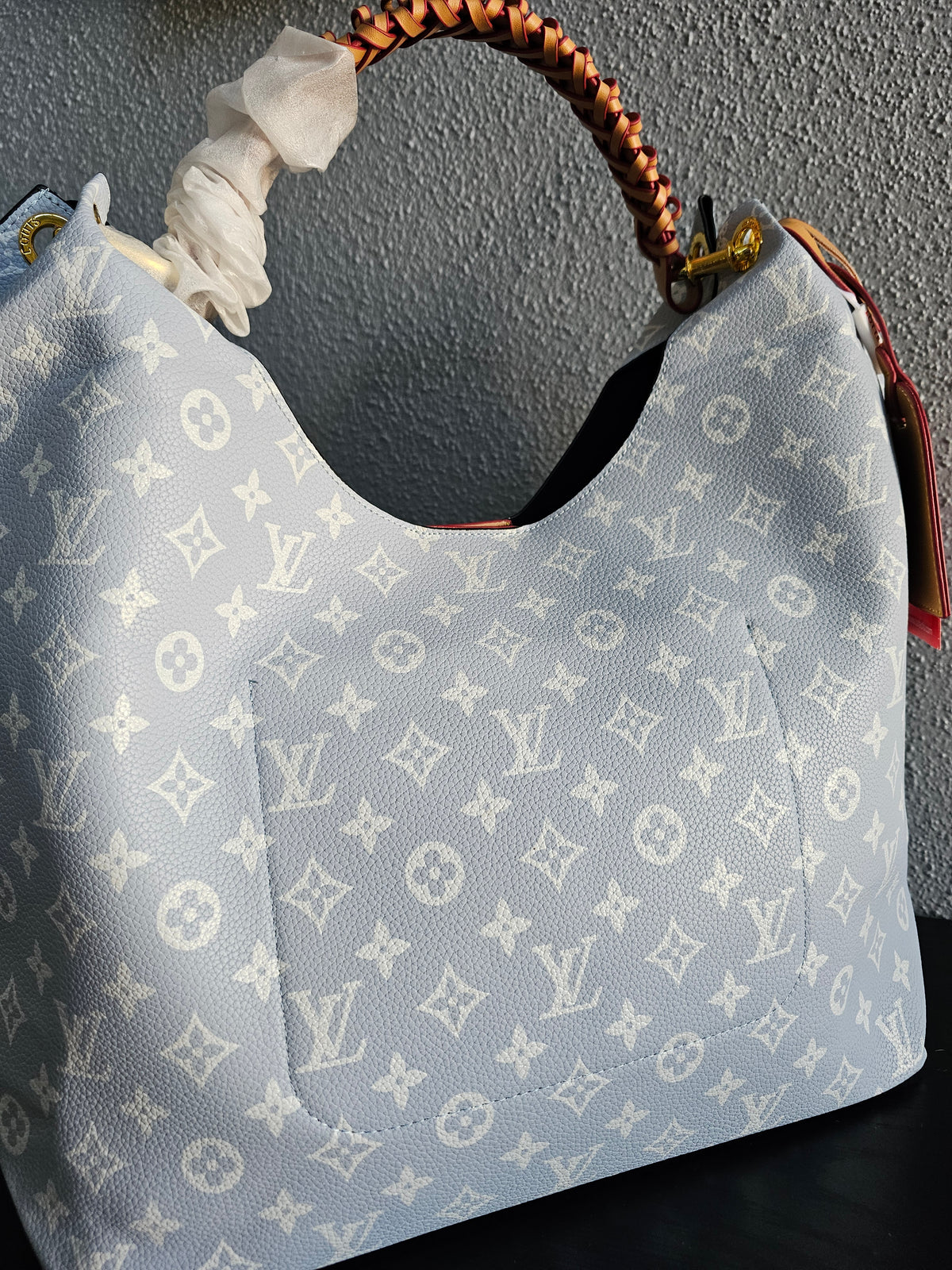 Large shoulder carry braided strap bag (gray)