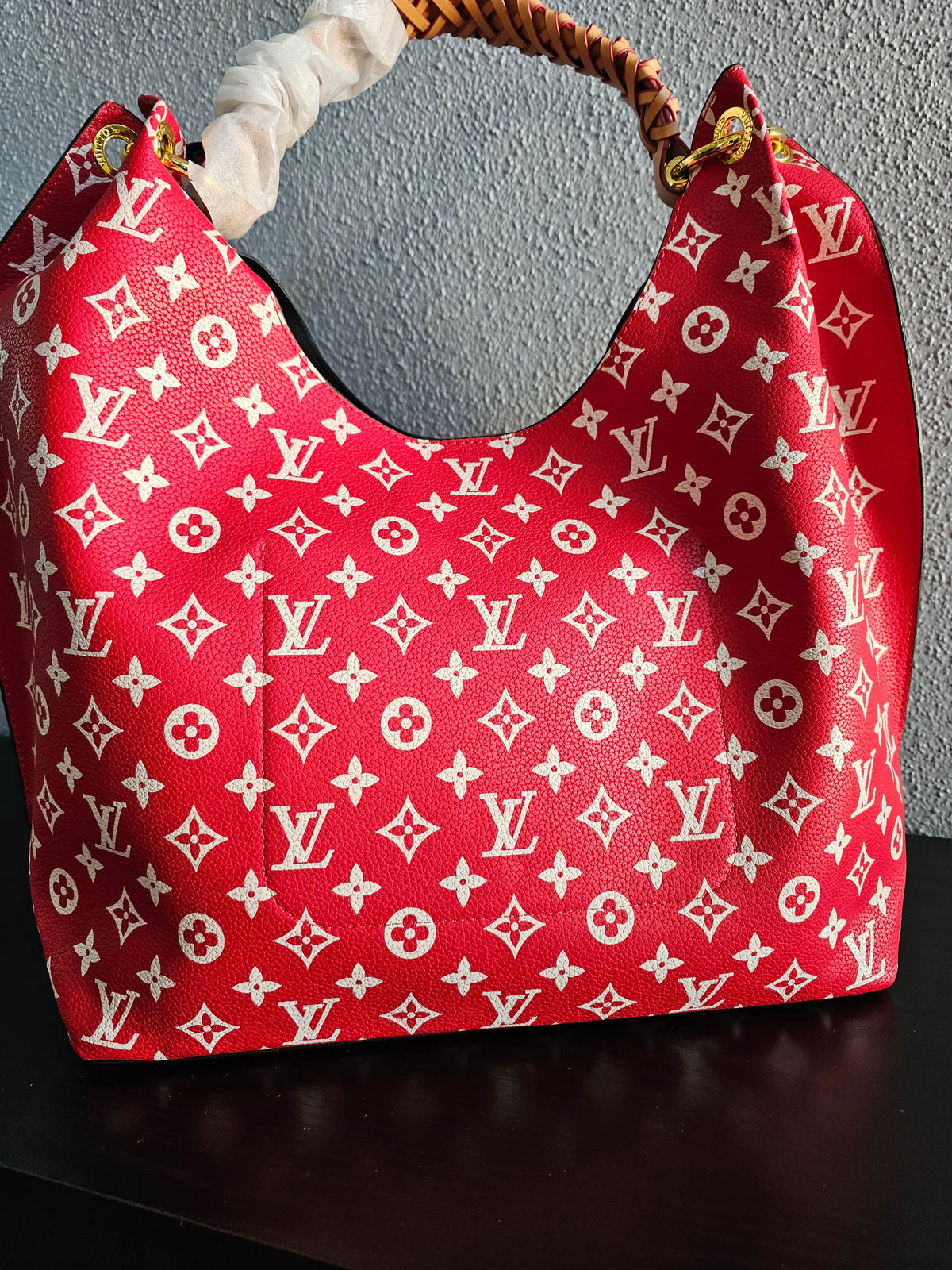 Large shoulder carry braided strap bag (red)