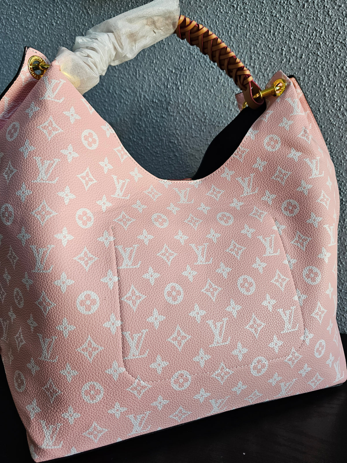 Large shoulder carry braided strap bag (light pink)