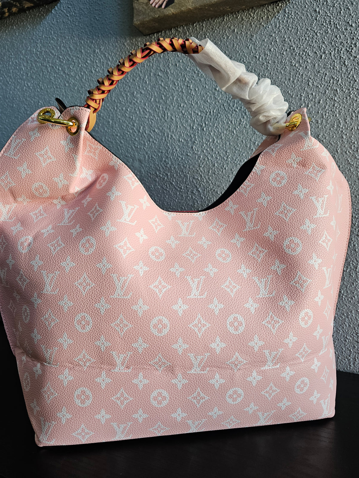 Large shoulder carry braided strap bag (light pink)
