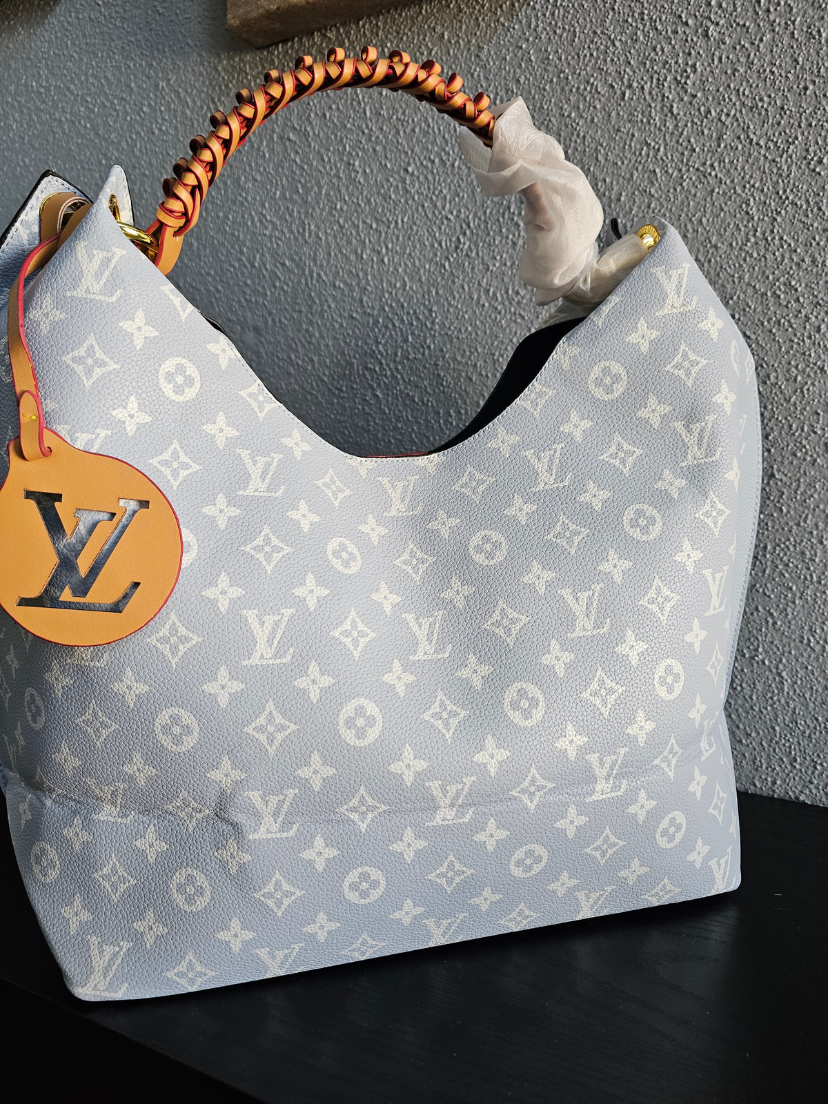 Large shoulder carry braided strap bag (gray)