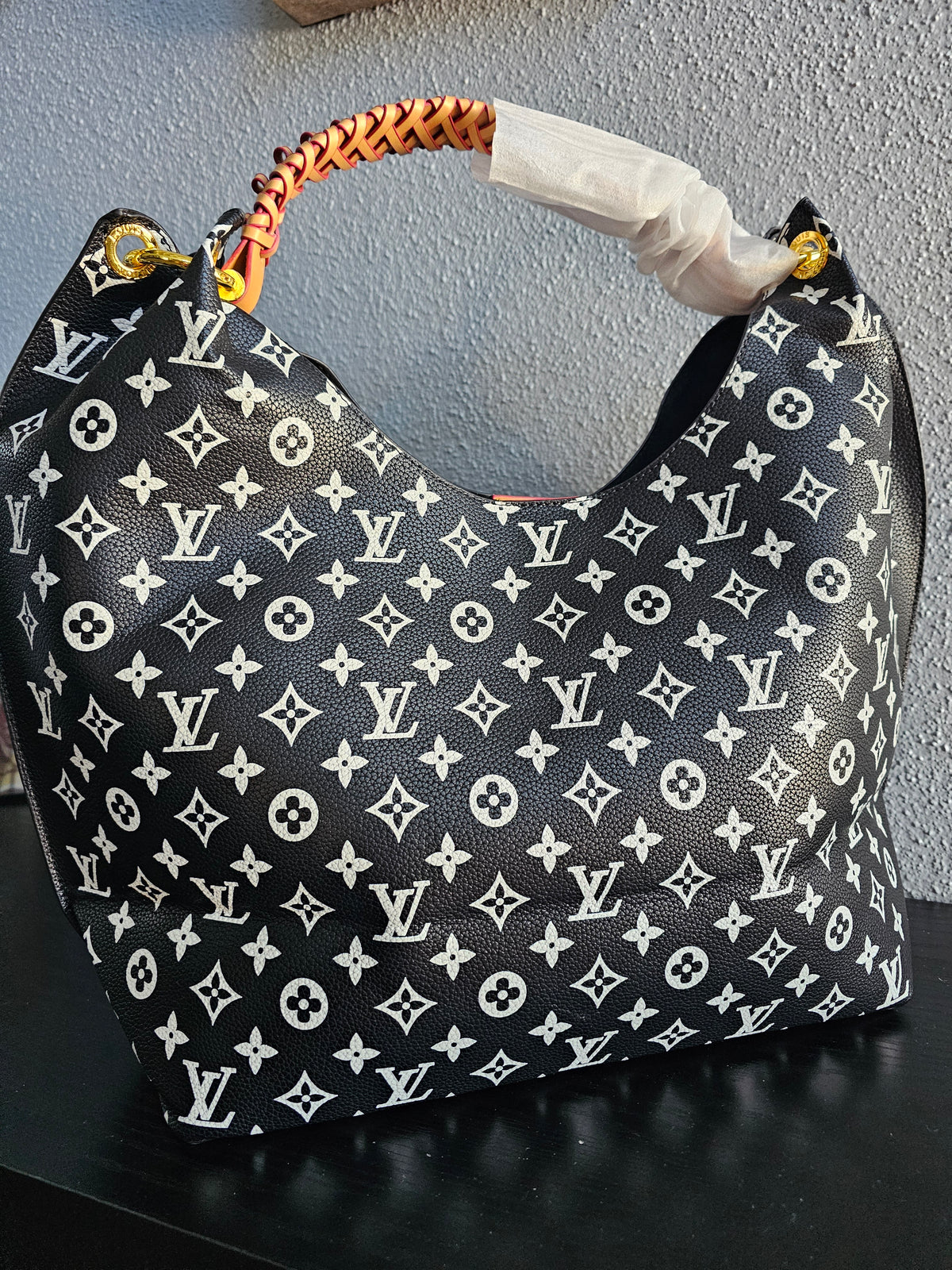 Large shoulder carry braided strap bag (black)