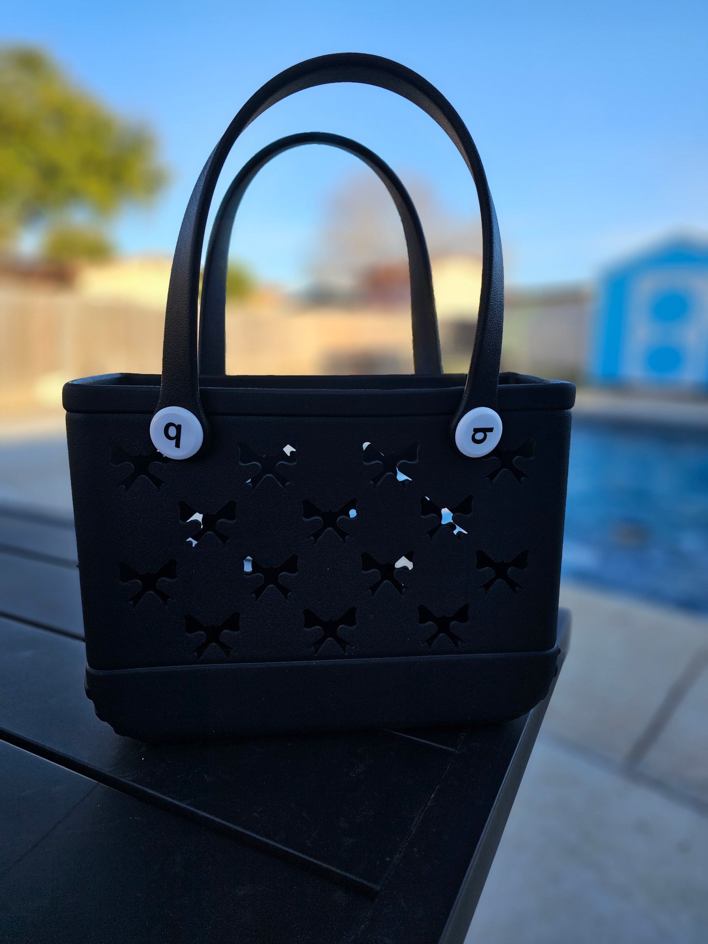 Black small bogg like bow cut bag (11in.x8in.)